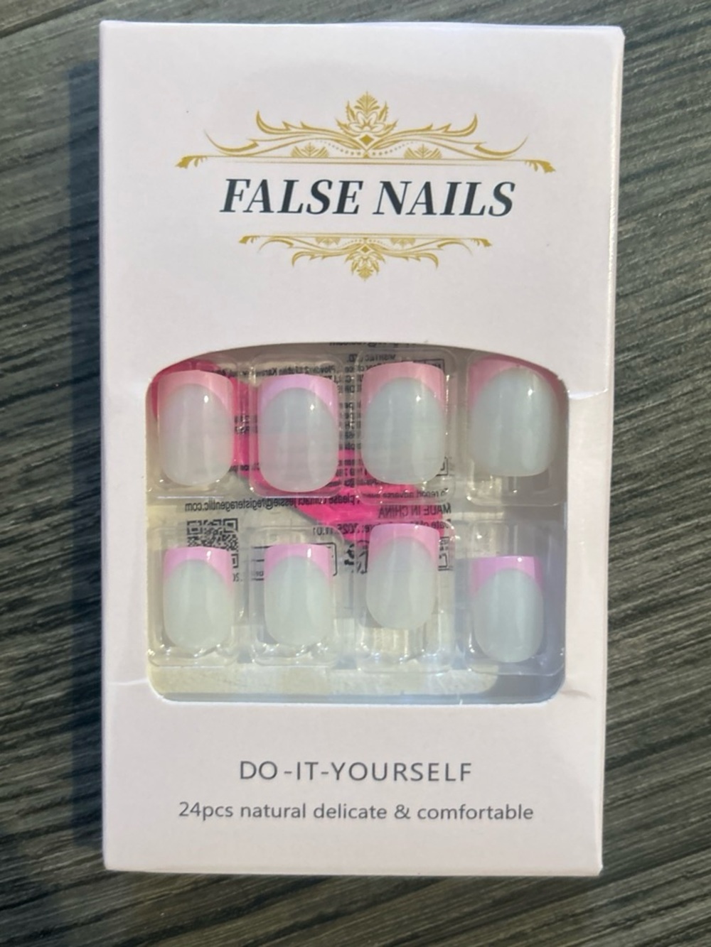 SHEIN White French Tip False Nails with Pink Edges